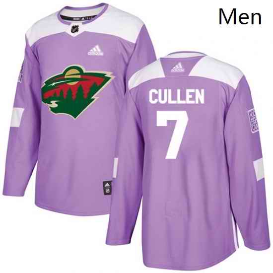 Mens Adidas Minnesota Wild 7 Matt Cullen Authentic Purple Fights Cancer Practice NHL Jersey